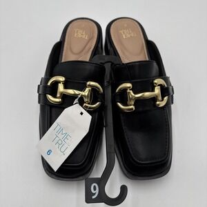 Time and Tru Women's Loafer Mules, Size 6, Medium Width, Slip-On, Solid Black